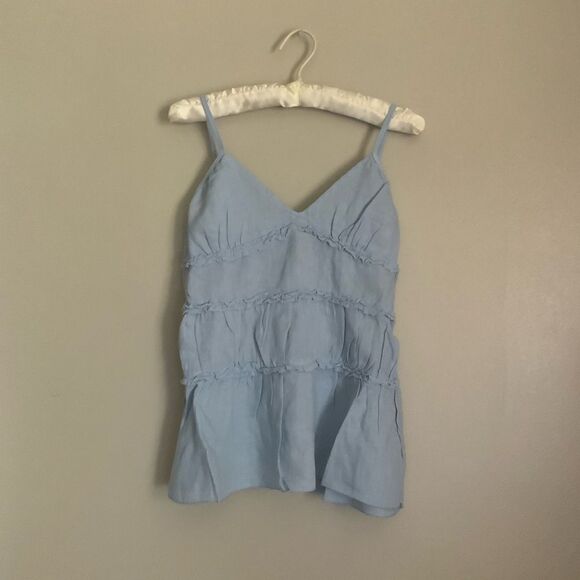 Light Blue Sleeveless Women's Linen Ruffled Top Hardtail Clothing NWT Medium - Picture 1 of 12